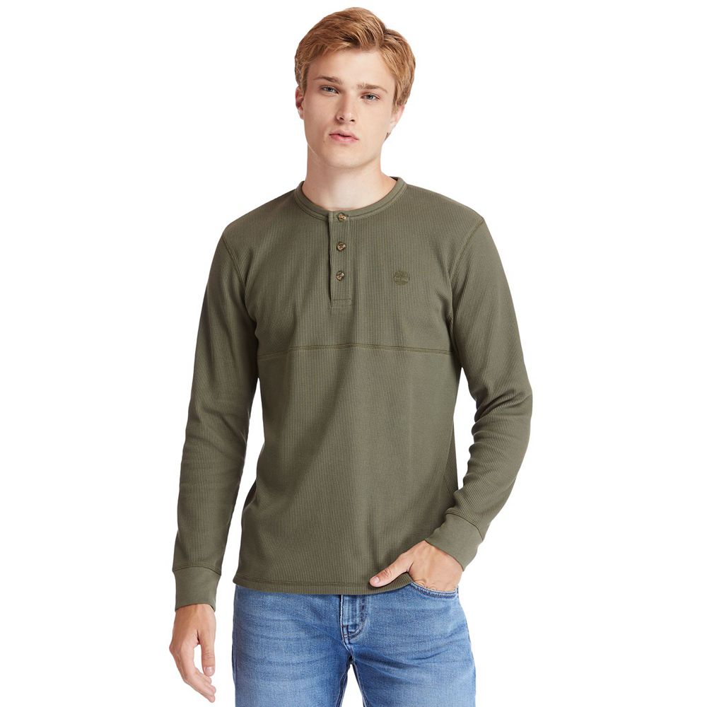 Camisa Masculino - Timberland Wharf River Waffle-Knit Henley - HFVIE6290 - Verde Oliva